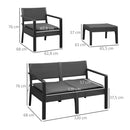 Outsunny  4PCS Patio PP Rattan Style Garden Loveseat, Armchairs & Tea Table Set
