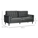 HOMCOM 3-Seater Sofa Velvet Feel Fabric Sofa Couch w/ Cylindrical Pillows, Grey