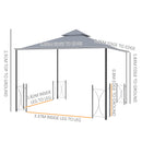 Outsunny 4 x 3.35(m) Steel Frame Patio Gazebo Canopy w/ 2 Tier Roof, Grey
