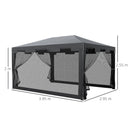 Outsunny 4 m x 3 m  Gazebo Party Tent Outdoor Tent w/ Mesh Sidewalls Dark Grey