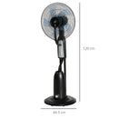 HOMCOM Pedestal Fan with Water Mist Spray Standing Fan w/ 2.8L Water Tank Black