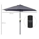 Outsunny Patio Umbrella Parasol Sun Shade Garden Aluminium Grey 2.7M