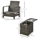 Outsunny 3 Piece PE Rattan Garden Sofa Set w/ 2 Chairs & Storage Table Grey