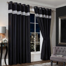 Cannes Eyelet Curtains -  Faux Silk Pintuck Embellished  - Black