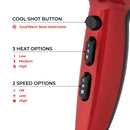 Red Hot 2200W Professional Hair Dryer With Diffuser - Red