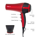 Red Hot 2000W Professional Hairdryer - Red