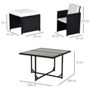 Outsunny 9 Pieces PE Rattan Cube Garden Furniture Set with Cushions, Outdoor Dining Table Set with 4 Armchair, 4 Stool, and Square Glass Top Table, Black