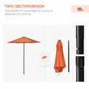 Outsunny 2m Parasol Patio Umbrella, Outdoor Sun Shade with 6 Ribs Orange