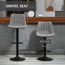 HOMCOM Set Of 2 Microfibre Retro Tub Bar Stools Metal Frame Footrest Seat Grey