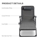 Outsunny Folding Chaise Lounge, Garden Lounger Headrest Cup Holder, Dark Grey