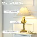 HOMCOM Farmhouse Table Lamp with Fabric Lampshade Twisted Hemp Rope for Study