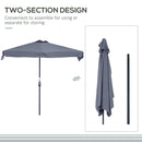 Outsunny 2.3m Half Round Parasol Garden Sun Umbrella Metal w/ Crank Grey