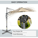 Outsunny 3m Solar LED Cantilever Parasol Adjustable Garden Umbrella Khaki