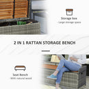 Outsunny Patio PE Rattan Wicker Storage Bench Box with Natural Wood Top Lid