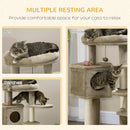 PawHut Cat Tree for Indoor Cats Tower w/ Ramp, Bed, Cat House, Toy Ball - Brown