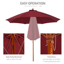 Outsunny 2.5m Wooden Garden Parasol Outdoor Umbrella Canopy w/ Vent Red