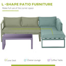 Outsunny 3 PCs L-shape Garden Corner Sofa Set with Padded Cushions, Aluminium