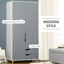 HOMCOM 2 Door Wardrobe with Drawers, Hanging Rail, Shelves for Bedroom, Grey