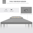 Outsunny 3x4m Gazebo Replacement Roof Canopy 2 Tier Top UV Cover Patio Grey