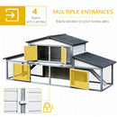 PawHut Large Rabbit Hutch with Run, Tray, Ramp, Wooden Guinea Pig House, Grey