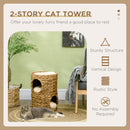 PawHut 47cm Cat Barrel Tree for Indoor Cats w/ Two Cat Houses, Cushion