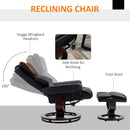 HOMCOM PU Leather Manual Reclining Armchair Footstool Set Padded Seat Black