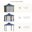 Outsunny 3x3(m) Polycarbonate Hardtop Gazebo w/ Double Roof & Aluminium Frame
