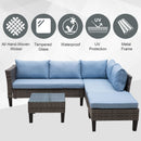 Outsunny 4 PCs Rattan Wicker Set 2 Cushioned Double Sofa Footstool Coffee Table