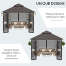 Outsunny 3 x 3(m) Gazebo Canopy Outdoor Garden w/ Mesh Curtains Shelves Coffee