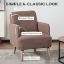 HOMCOM Upholstered Armchair, Nature Wood Frame Padded Living Room Chair, Brown
