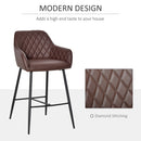 HOMCOM Set Of 2 Retro PU Leather Bar Chairs Set Stylish w/ Footrest Metal Frame