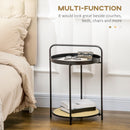 HOMCOM Side Table End Table with Serving Tray and Plastic Rattan Shelf, Black