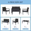 Outsunny 4-Piece Cushioned Outdoor Rattan Wicker Chair and Loveseat Furniture