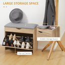 HOMCOM Entryway Shoe Bench with Cushion Storage Cabinet for Living Room Natural