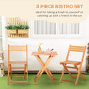 Outsunny 3Pcs Garden Bistro Set, Folding Outdoor Chairs and Table Set, Teak