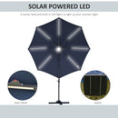 Outsunny 3(m) LED Cantilever Parasol Outdoor with Base Solar Lights Blue