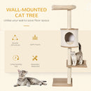 PawHut Wall-Mounted Cat Tree Shelter w/ Condo Bed Scratching Post Light Beige