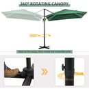 Outsunny Square Cantilever Roma Parasol 360° Rotation w/ Hand Crank, Green