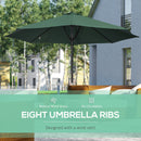 Outsunny Outdoor Market Table 3(m) Parasol Umbrella Sun Shade with 8 Ribs, Green