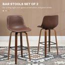 HOMCOM Counter Height Bar stools Set of 2 Mid-Back PU with Wood Legs, Brown