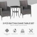 Outsunny Rattan Bistro Set Garden Chair Table Patio Outdoor Cushion Conservatory