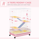 PawHut Four-Level Small Animal Cage, Indoor Pet House, Pink, 81 x 52.5 x 114 cm