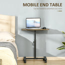 HOMCOM Mobile Laptop Table, End Table with Wheels Height Adjustable, Brown