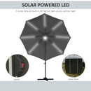 Outsunny 3(m) LED Cantilever Parasol Outdoor with Base Solar Lights Grey