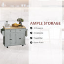 HOMCOM Rolling Kitchen Island Cart with Rubber Wood Top, Spices, and Towel Rack
