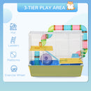 PawHut Hamster Cage w/ Tubes Exercise Wheel, Water Bottle, Food Dish -  Blue