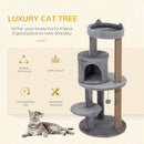 PawHut 4 Tiers 104cm Cat Tree w/ Scratching Posts Perches  Hanging Ball, Beige