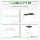Outsunny 5-Piece Corner Garden Furniture Set w/ 2 Tables, White Aluminium Frame