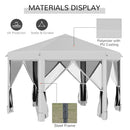 Outsunny 3.2m Pop Up Gazebo Hexagonal Canopy Tent Outdoor w/Sidewalls Light Grey