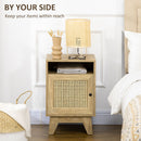 HOMCOM Nightstand, Rattan Bedside Table, Sofa Side Table w/ Drawer and Shelf